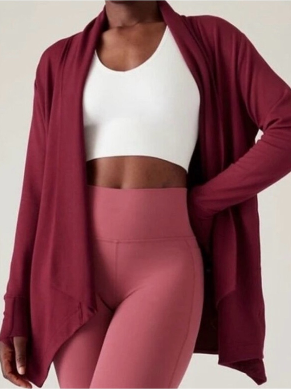 Athleta Dark Berry Pranayama Open Front Draped Cardigan Wrap